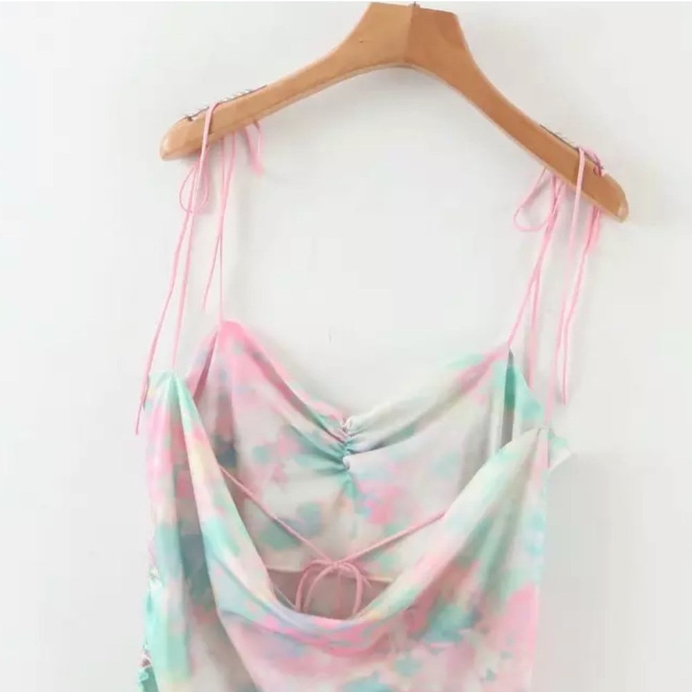 Clouded Sky Cinched Adjustable Tie Dye Strapy Dress - Picture 14 of 15